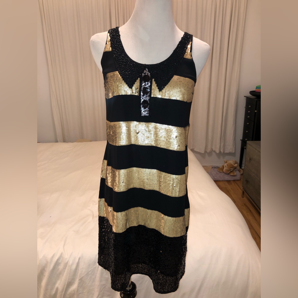 Corey Lynn Calter Black And Gold Sequin Mini Dress Size Xs